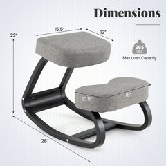Wooden Ergonomic Rocking Kneeling Backless Chair with Padded Cushion-Grey