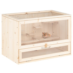Wooden Hamster Cage with Mesh Flip Roof-Natural