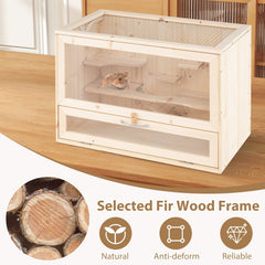 Wooden Hamster Cage with Mesh Flip Roof-Natural