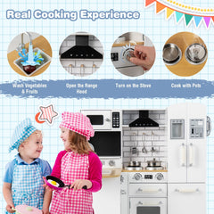 White Corner Play Kitchen for Kids with Side Fridge, Washing Machine and Steel Cookware