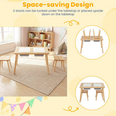 Wooden Kids Activity Table Set with 2 Foldable Storage Bins-Natural