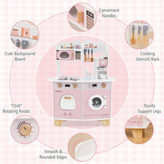 Wooden Kids Kitchen Playset with Coffee Maker for kids-Pink