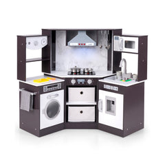 Wooden Kids Play Kitchen Playset with Realistic Lights and Sounds-Coffee