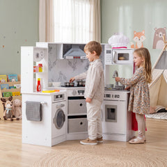 Wooden Kids Play Kitchen Playset with Realistic Lights and Sounds-White