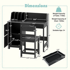 Wooden Kids Study Desk and Chair Set Student Workstation-Black