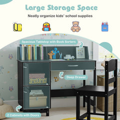 Wooden Kids Study Desk and Chair Set Student Workstation-Black