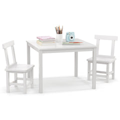 Wooden Kids Table and 2 Chairs Set with Anti-slip Foot Pads-White