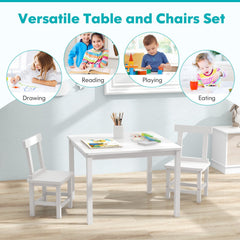 Wooden Kids Table and 2 Chairs Set with Anti-slip Foot Pads-White