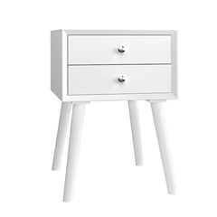 Mid Century Nightstand with 2 Storage Drawers, White