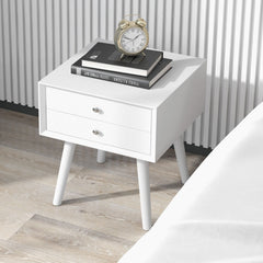 Mid Century Nightstand with 2 Storage Drawers, White