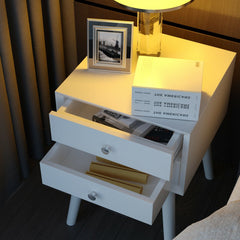 Mid Century Nightstand with 2 Storage Drawers, White