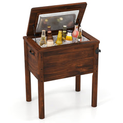 Wooden Patio Cooler with 3 Handles and Bottle Opener-Brown
