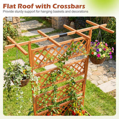 Wooden Planter Box with Lattice Trellis Raised Garden Bed Privacy Screen with Flat Roof-Orange