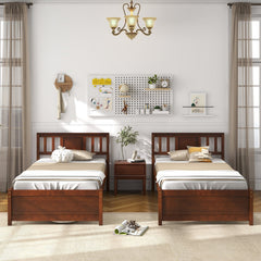 Twin Wood Platform Bed with Slatted Headboard and 12 Inch Clearance, Walnut