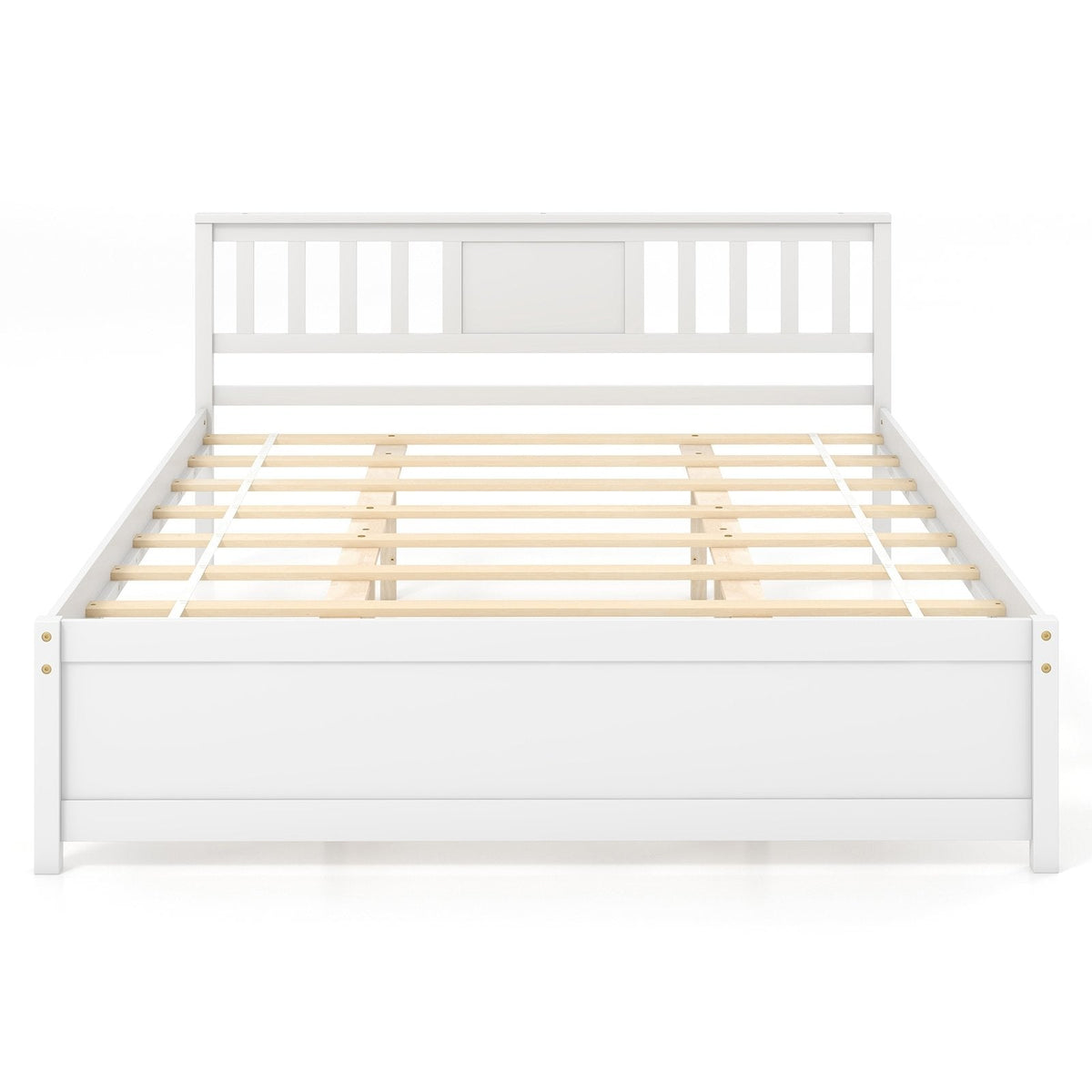 Queen Wood Platform Bed with Slatted Headboard and 12 Inch Clearance, White