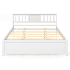 Queen Wood Platform Bed with Slatted Headboard and 12 Inch Clearance, White