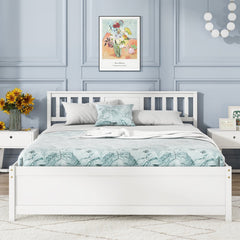 Queen Wood Platform Bed with Slatted Headboard and 12 Inch Clearance, White