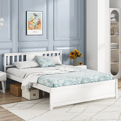 Queen Wood Platform Bed with Slatted Headboard and 12 Inch Clearance, White