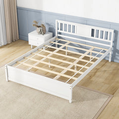 Queen Wood Platform Bed with Slatted Headboard and 12 Inch Clearance, White