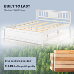 Queen Wood Platform Bed with Slatted Headboard and 12 Inch Clearance, White
