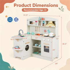 Wooden Play Kitchen with Lights & Sounds and Stove Microwave Sink for Ages 3+-White