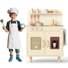 Wooden Pretend Kitchen Playset with Realistic Ice Maker-Yellow