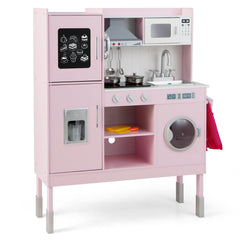 Pink Play Kitchen for Kids with Three Adjustable Heights and 16 Accessories