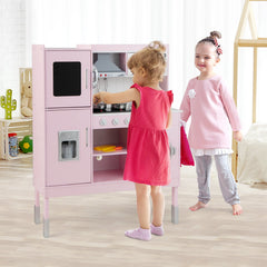 Pink Play Kitchen for Kids with Three Adjustable Heights and 16 Accessories