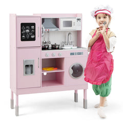 Pink Play Kitchen for Kids with Three Adjustable Heights and 16 Accessories