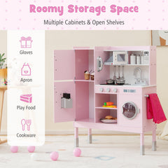 Pink Play Kitchen for Kids with Three Adjustable Heights and 16 Accessories