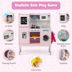 Pink Play Kitchen for Kids with Three Adjustable Heights and 16 Accessories