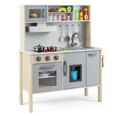 Wooden Pretend Play Kitchen Set for Toddlers-Gray
