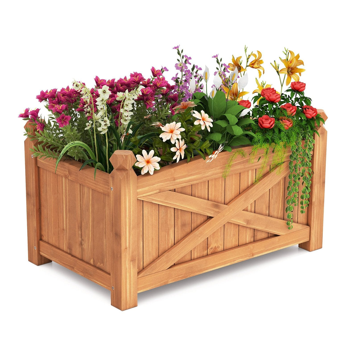 Wooden Raised Garden Bed, Drainage Holes for Patio Garden-S