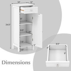 Wooden Storage Free-Standing Floor Cabinet with Drawer and Shelf-White