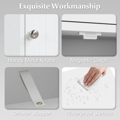 Wooden Storage Free-Standing Floor Cabinet with Drawer and Shelf-White