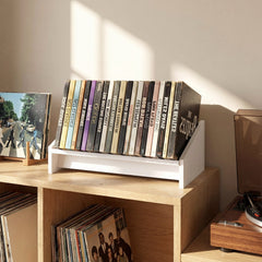 Wooden Tilting Bookcase Small Desktop Bookshelf Organizer for Magazines-White