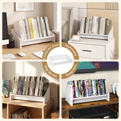 Wooden Tilting Bookcase Small Desktop Bookshelf Organizer for Magazines-White