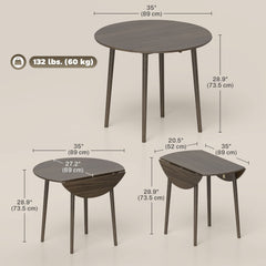 Folding Dining Table, Round Drop Leaf Kitchen Table for Small Spaces with Wood Legs, Oak