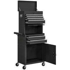 Large Tool Cabinet, 3-in-1 Rolling Tool Chest, Detachable Tool Storage Organizer with 6 Drawers and Pegboard, Black