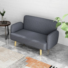 Velvet Feel Fabric 2 Seater Sofa, Small Sofa Loveseat with 8.3" Thick Padding and Wood Legs, Black