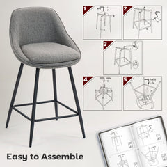 26" Counter Height Barstools Set of 2, Upholstered Swivel Bar Stools with Backrests and Armrests, Dark Grey