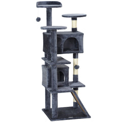 54" Cat Tree, Multi-Level Cat Tower with Scratching Posts, Cat Condos, Bed, Platforms, Ramp, Toy Ball, Beige