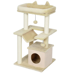 39.25'' Cat Tree Tower Multi-Level Kitten House with Scratching Post Condo Hammock Bed Ball Toy - Grey
