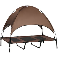 Elevated Dog Bed with Canopy, Portable Raised Dog Cot for XL Sized Dogs, Indoor & Outdoor, 48" x 36" x 43", Coffee