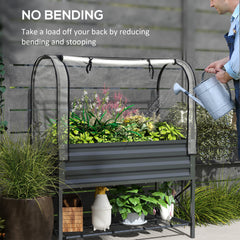 Raised Garden Bed with Cover, Metal Elevated Planter Box with Bottom Shelf and Liner, Black