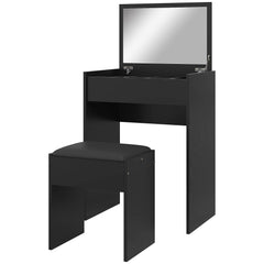 Modern Vanity Set with Makeup Table and Cushioned Stool, Dressing Table with Flip Top and Mirror for Bedroom, White