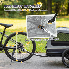 Dog Bike Trailer for Small & Medium Dogs up to 44 lbs, Universal Bicycle Coupler, Flip-Down Ramp Tailgate, Grey