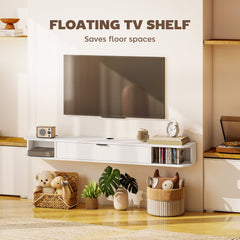 47" Floating TV Stand for TVs up to 50 Inch, Wall Mounted Media Console with Flip Drawer and 2 Open Shelves, Walnut