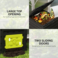 Compost Bin, Garden Composter with 80 Vents and 2 Doors, 120 Gallon (450L), Brown