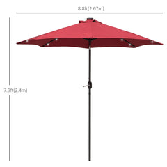 9ft Solar Patio Umbrella Outdoor Sunshade 24 LED Lights Tilt Canopy Wine Red